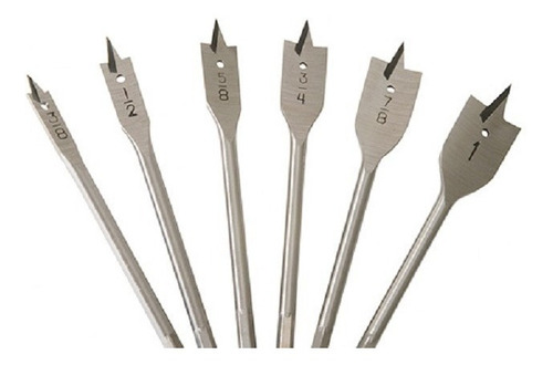Imagen 2 de 9 de Kit 6 Mechas Planas Para Madera Pulgadas Para Cerrajeros