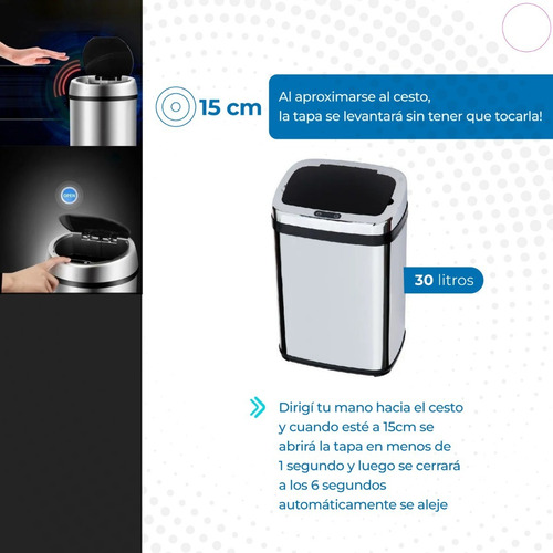 Imagen 3 de 10 de Cesto De Residuos Mio Rectangular Automático 30lts Full