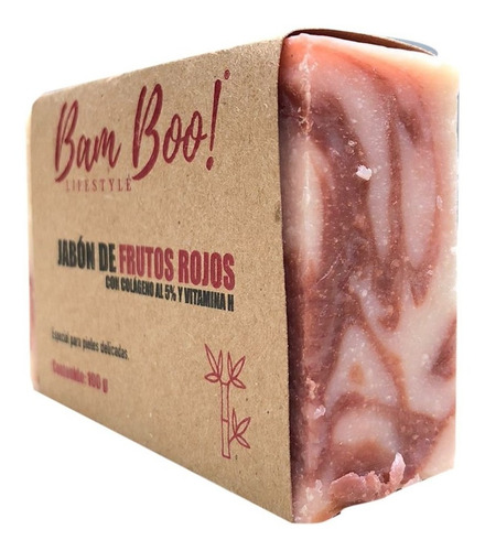 Imagen 2 de 5 de Jabón Frutos Rojos Con Colágeno Y Vitamina H 100 Gr Bam Boo!