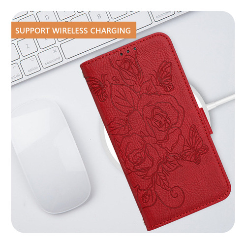 Funda De Piel Con Estampado De Rosas Para Motorola Serie G71, Función Atril, Cierre De Mariposa, Cartera, Ranuras Para Tarjetas, Bloqueo Rfid