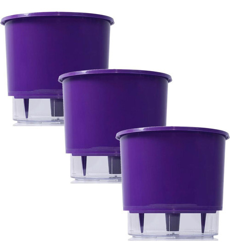 Vaso Raiz Autoirrigavel Médio N3 Roxo Flores Kit 3 Unidades