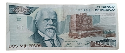 Billete México $2000 Pesos 1987 Justo Sierra Colección (Usado)