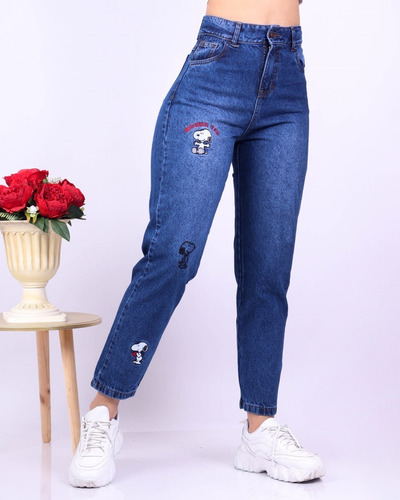 Jean Snoopy Talla 28 Nuevo Con Etiqueta Bordado Rigido Mom