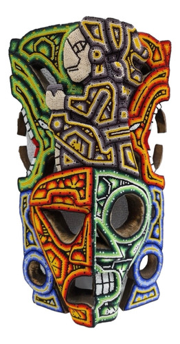 Mascara De Madera Con Chaquira Huichol Artesania Maya  
