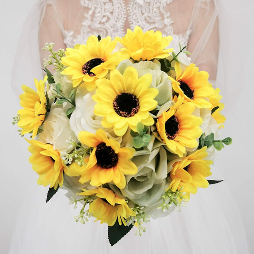 Ramo De Flores Artificiales De Color Amarillo Rosa Y Girasol