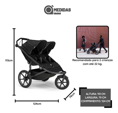 Carrinho De Bebê Thule Urban Glide 3 Double P/ 2 Bebês Preto