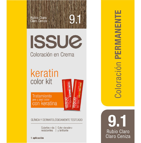  Issue Kit Tintura En Crema Keratin Color Tono 9.1 Rubio claro claro ceniza