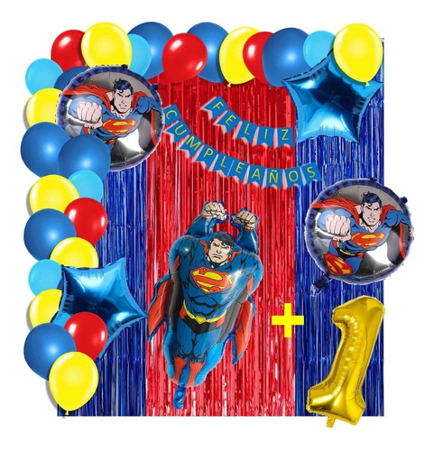 Arco Decoracion 105 Globos Superman Rojo Azul Cortina Número