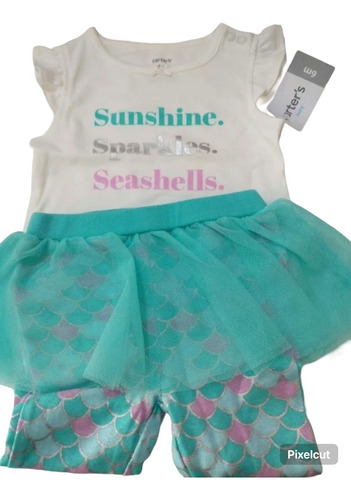 Carters Set Tutu Sirenita Body Calza 6 Y 12 Meses Nena 