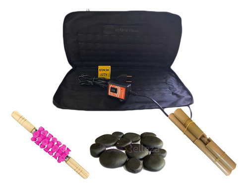 Kit Massagem Pedras Quentes Vulcânicas 110v + Bambus + Rolo