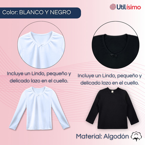 Pack 6 Camisetas Algodón Mnga Larga Polera Niña Primera Capa