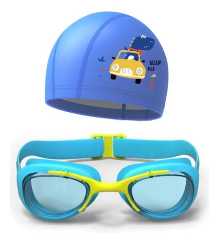 Kit Óculos E Touca Impermeável Para Natação Infantil Cor Azul Piscina Carro