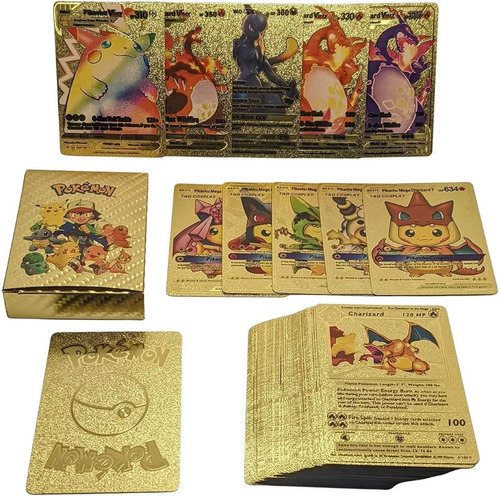 55 Tarjetas Surtidas De Papel Dorado Tcg Pokemon Con Caja