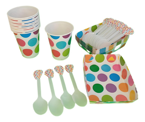 Kit Deco Vaso+bandeja+cubierto Polka Multicolor 24invitados