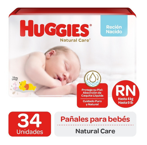 Pañales Huggies Natural Care Unisex - 34 Un - Talla Rn