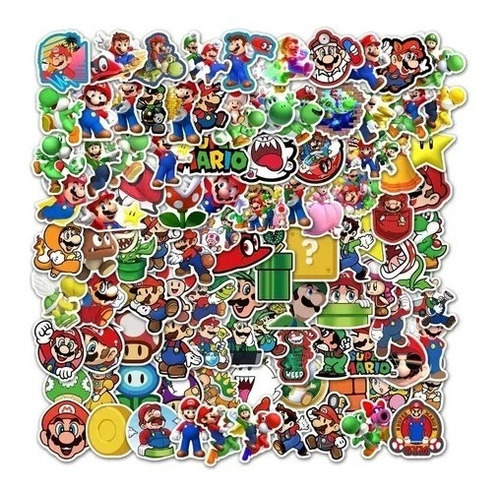 Stickers Diseño Mario Bros Pegatinas 100 Unidades