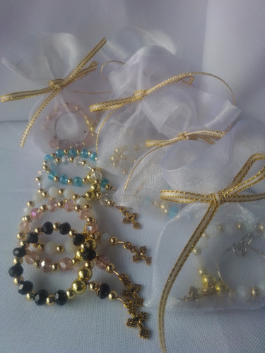 Imagen 2 de 5 de Combo: 12 Mini Rosarios Denarios Recuerdo. Cruz Oro Antiguo