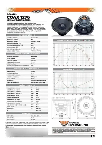 Alto Falante Coaxial Coax 1276 8 Ohms Oversound 450w Rms