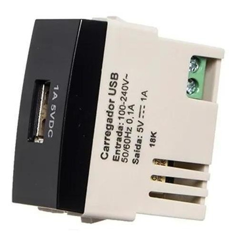 Modulo Tomada Carregador Usb 1a Biv Ebony Sleek Margirius