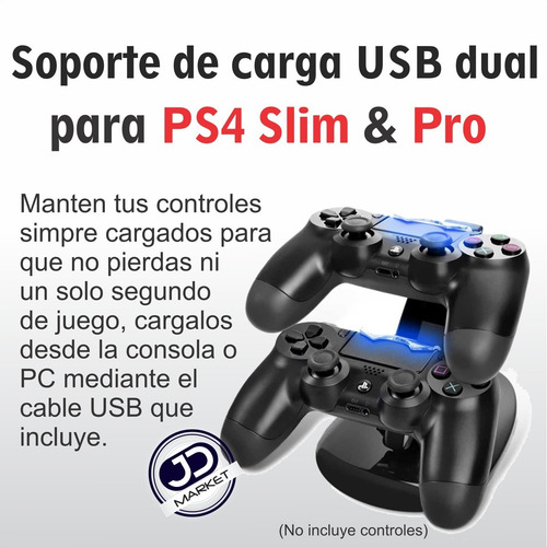 Imagen 2 de 5 de Base Doble Cargador Usb Para Controles De Ps4 / Slim / Pro