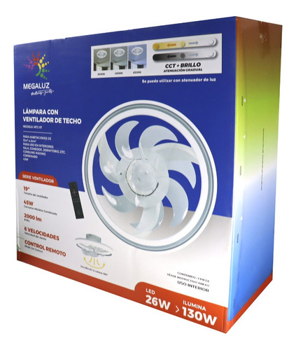 Lampara Ventilador De Techo Aspas Ocultas Iluminacion 30385 48 Cm 60 Hz Blanco Trasparente Plástico 7