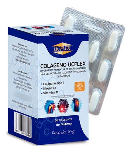 Colágeno Tipo 2 Ucflex Completo Com 60 Cápsulas P/ 02 Meses.