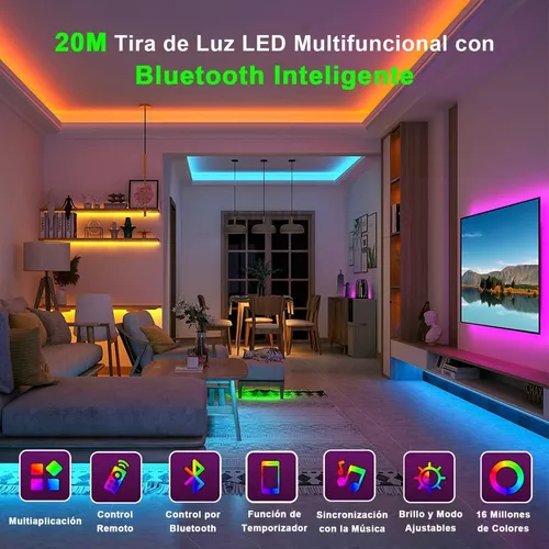  Tira de luces Led, tira de luz LED de 60 pies, sincronización  de música, cambio de color, tira LED RGB con micrófono incorporado, control  de aplicaciones Bluetooth luces de cinta LED