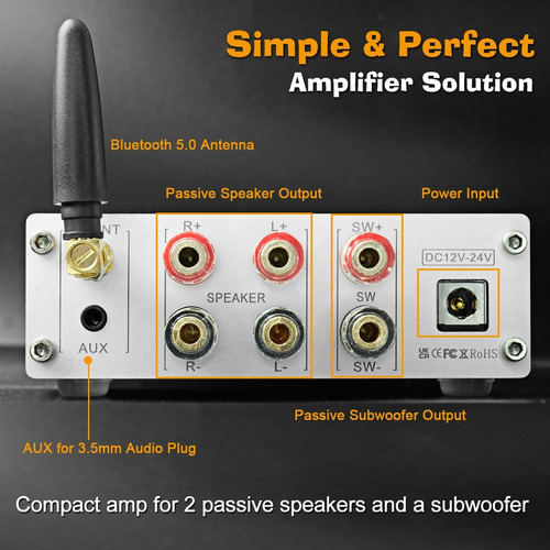 Amplificador Bluetooth 5.0 2.1 Canales 100wx250w Clase D Min