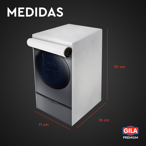 Gila Funda Para Lavadora/secadora De Carga Frontal Con Pedestal Protector Impermeable Afelpado Premium Color Gris