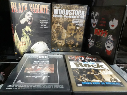5 Dvd's Black Sabbath, Kiss, Woodstock, Rock 36 Ótimo Estado