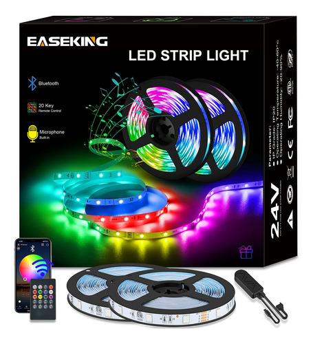 Easeking Tira De Luces Led Bluetooth Para Dormitorio, 5050 R