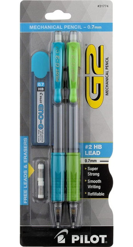 2 Lapices Mecanicos Verde Azul Punta 0,7mm Pilot G2