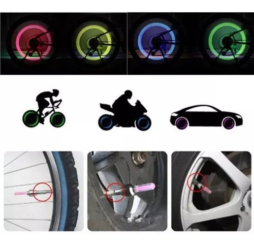Imagen 5 de 9 de Cuatro Luces De Gusanillo Valvula De Bicicleta Moto O Carro