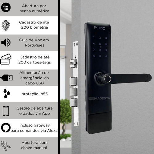 Imagem 2 de 6 de Fechadura Pado Fde600 W Airbnb Coworking Abertura Com Alexa