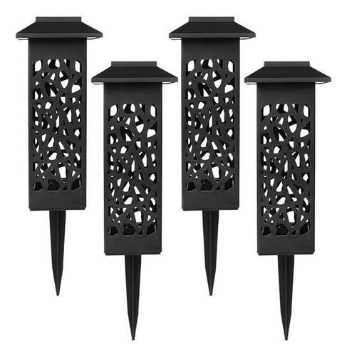 Set De 4 Focos Led Solar Luz Calida Farol Estaca Jardin