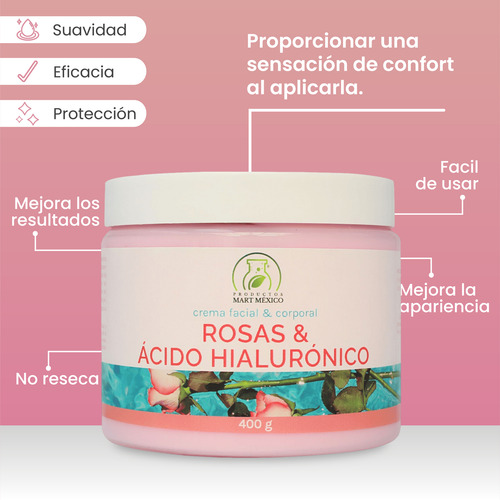 Crema Corporal De Rosas Con Ácido Hialurónico (400g) 6 Pack