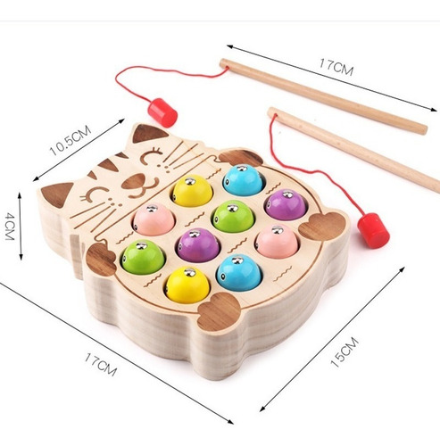 Juego Pesca Milagrosa Gato De Madera Con Imán Montessori