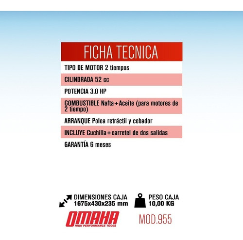 Imagen 2 de 10 de Desmalezadora A Nafta 52 Cc 3 Hp + Arnes Cuchilla Omaha Dn52