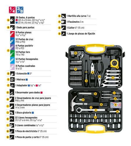 Juego De Herramientas Kit Mecánica Dados Puntas Llaves Allen