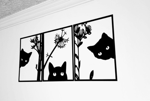 Imagen 2 de 3 de Cuadro Tríptico De Gatos Corte Láser Mdf De 2.5 Mm