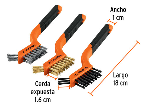 Juego De 3 Mini Cepillos De Alambre 28 Pinceles Truper