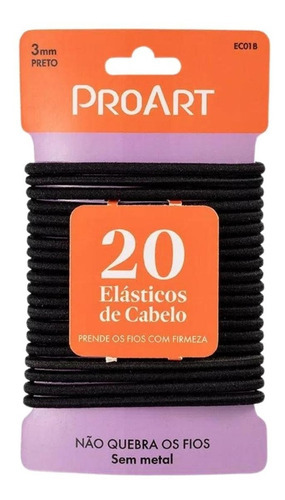 Elástico para el pelo, 3 mm, negro, 20 elásticos Proart