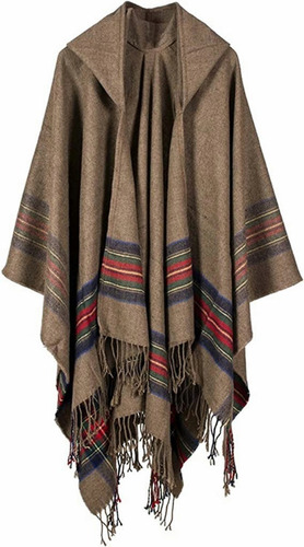 Poncho Tipo Capa Con Capucha Tejido Nuevo A Rayas For Mujer