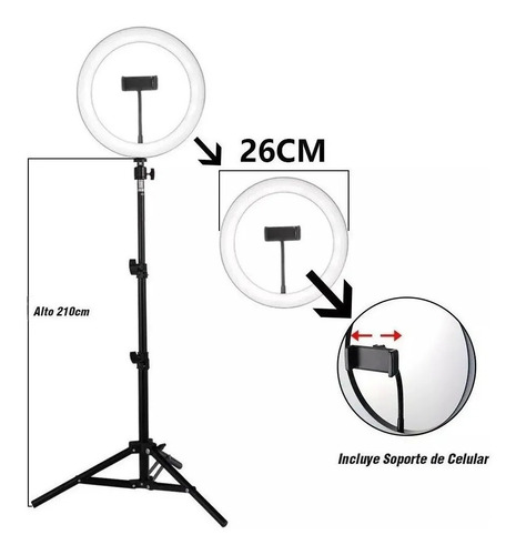 Combo Trípode Con Control Bt + Aro Luz Led Para Celulares