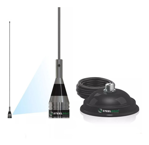 Kit Steelbras Antena Móvel Vhf 1/4 Onda + Suporte Magnético