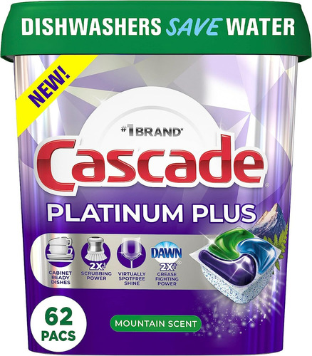 62 X Detergente Cascade Platinum Plus Cápsulas Lavavajillas