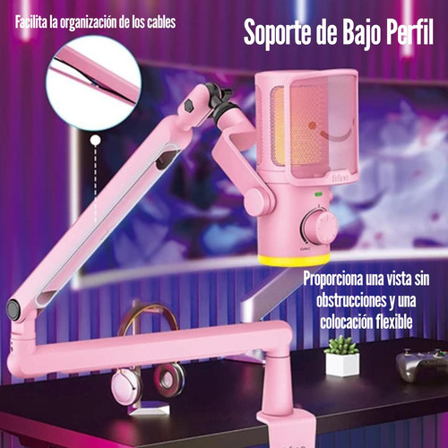 Micrófono Fifine Ampligame Tam6 Rgb Usb (incluye Brazo) Pink