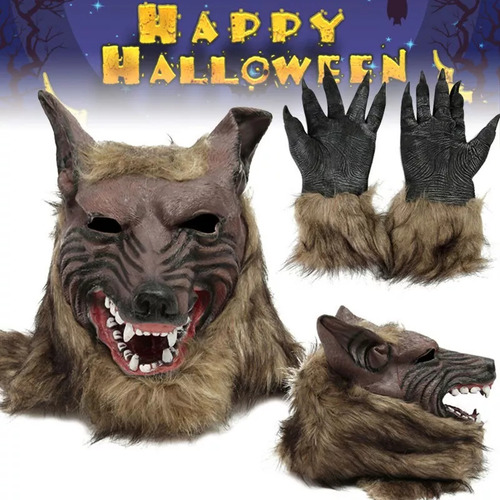 Q Disfraz De Halloween, Máscara De Látex Con Cabeza De Lobo
