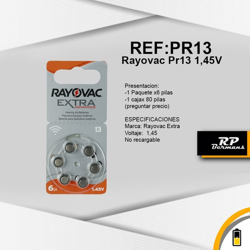 Pila Auditiva Rayovac Ref Pr13 X6uni 