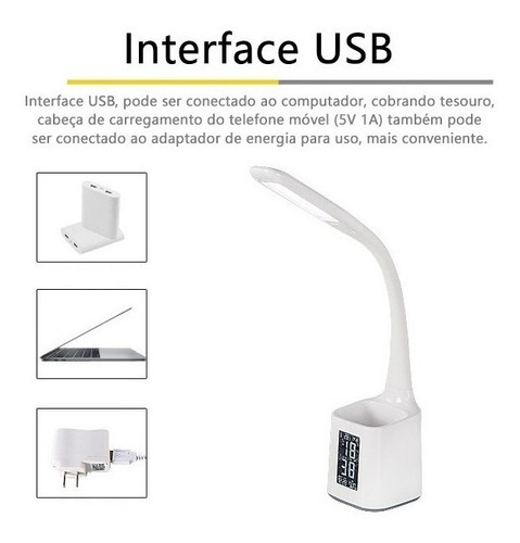 Imagem 6 de 6 de Luminária Com Relógio De Mesa E Porta Caneta